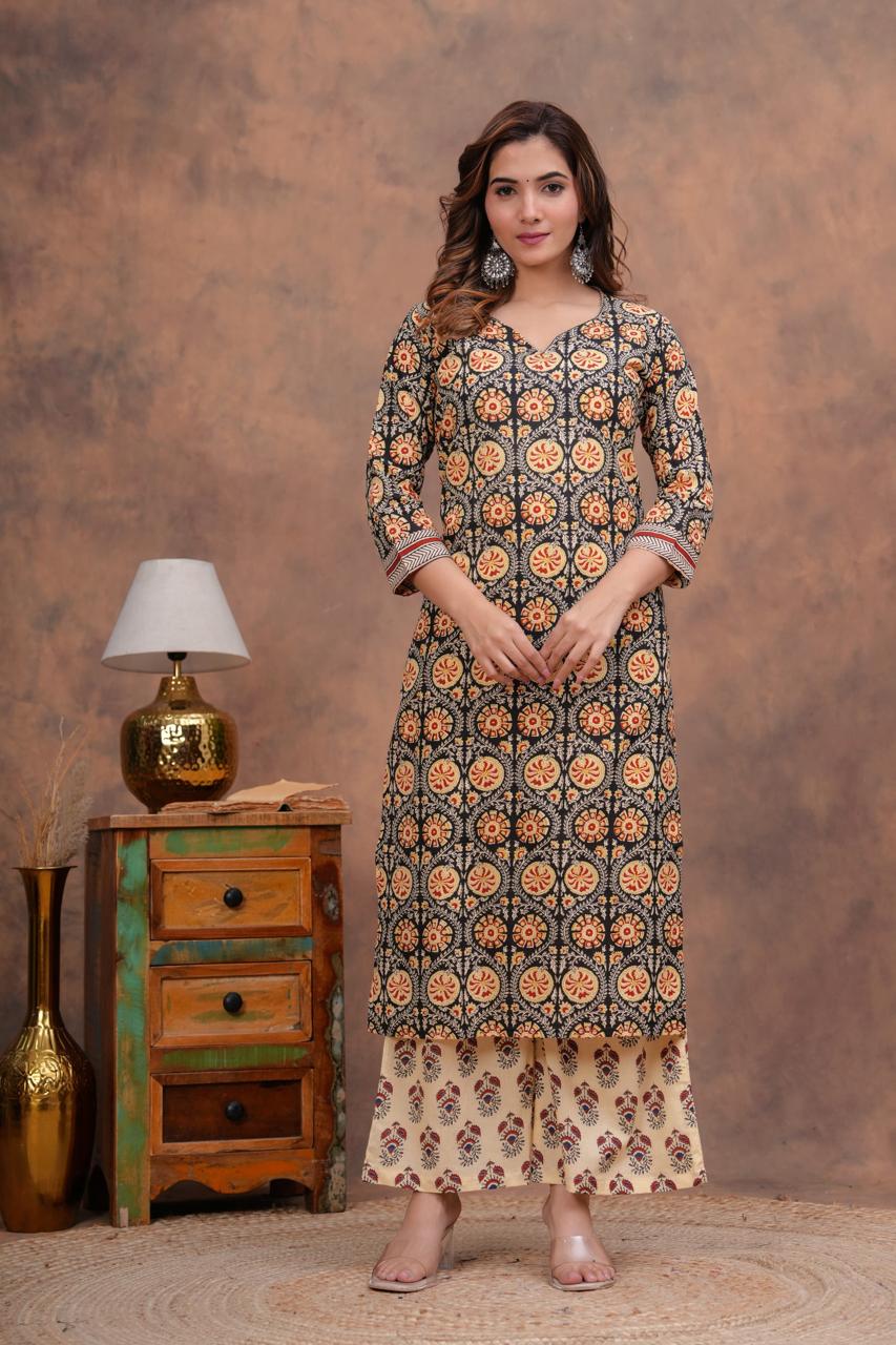 Cotton Kurti With Cottons printed plazo