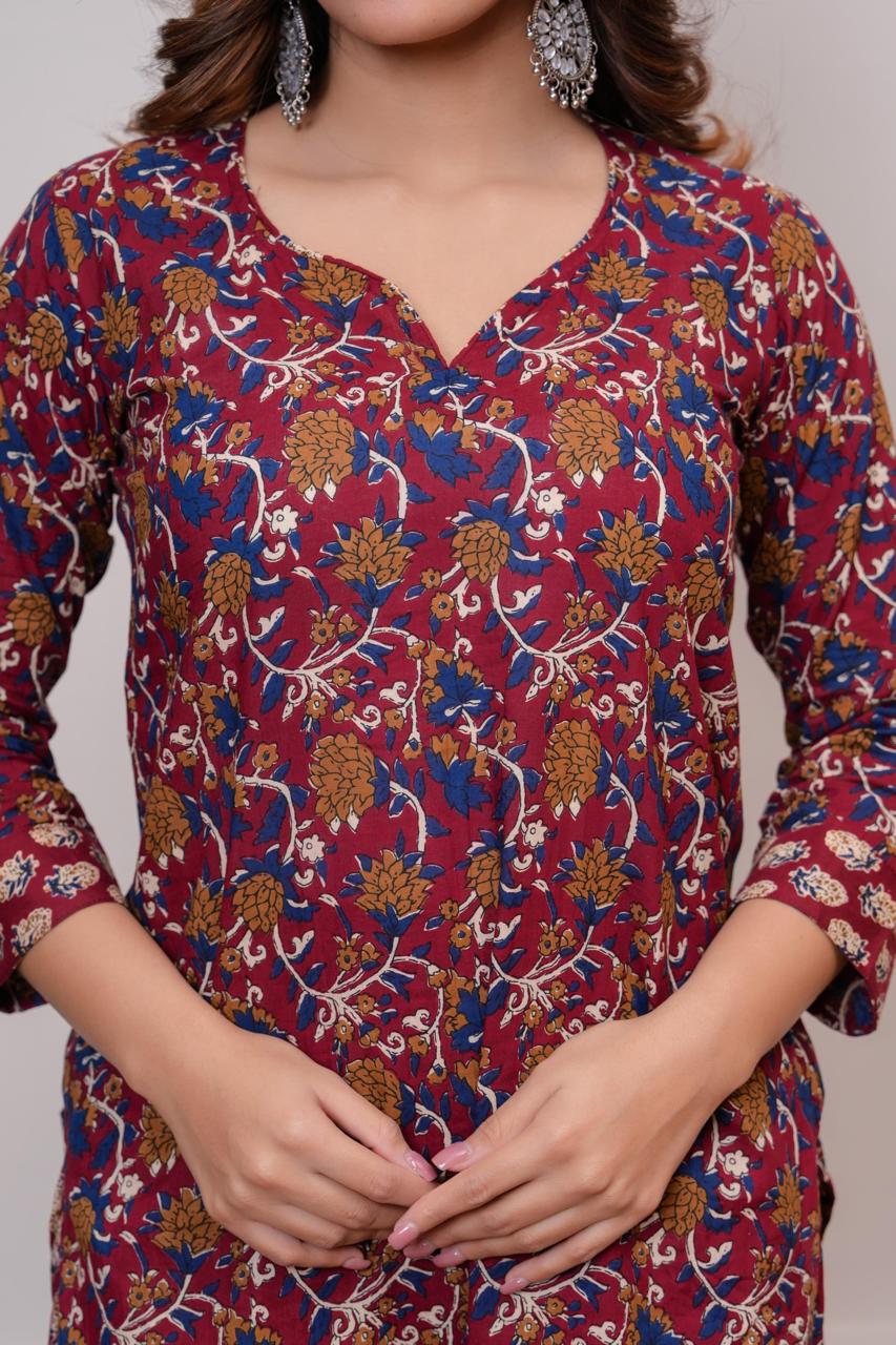Cotton Kurti With Cottons printed plazo