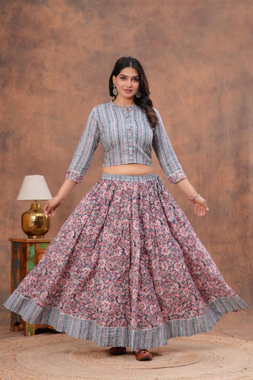 Top & Skirt With Mul Mul Dupatta