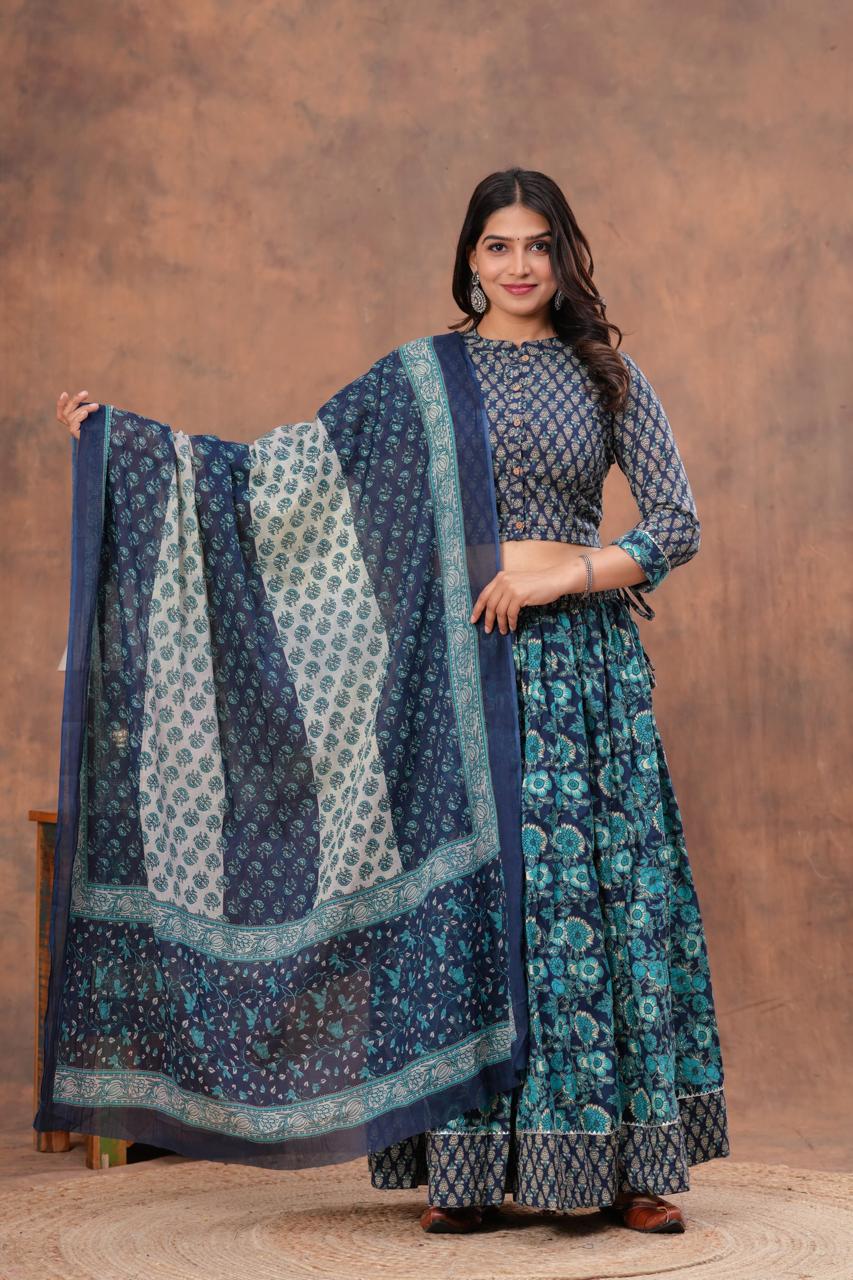 Top & Skirt With Mul Mul Dupatta