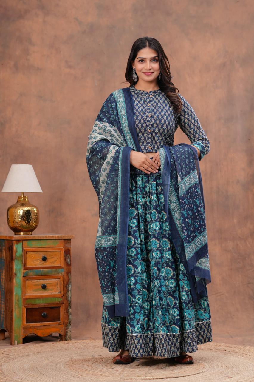 Top & Skirt With Mul Mul Dupatta