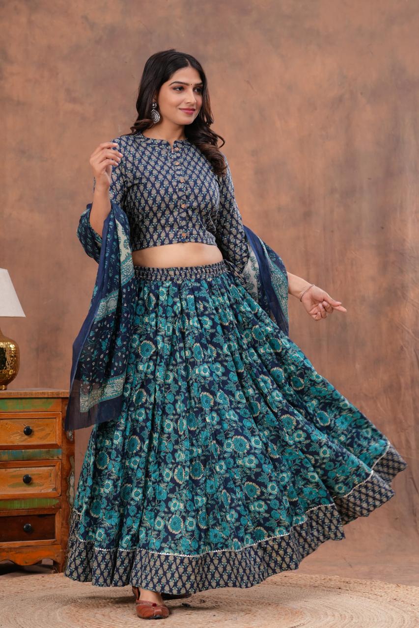 Top & Skirt With Mul Mul Dupatta