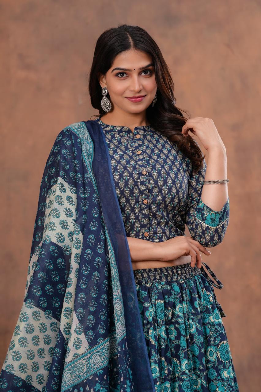 Top & Skirt With Mul Mul Dupatta