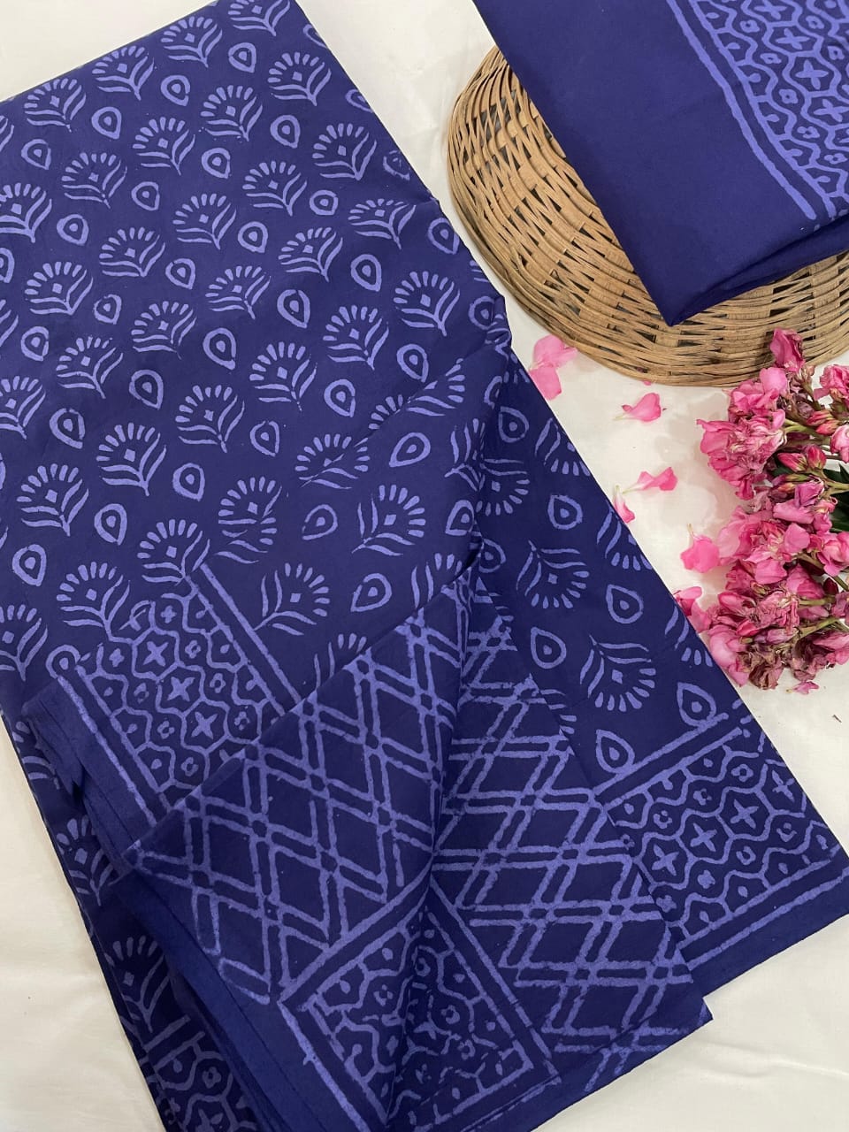 Cotton Mul Mul Hand Block Printed Sarees
