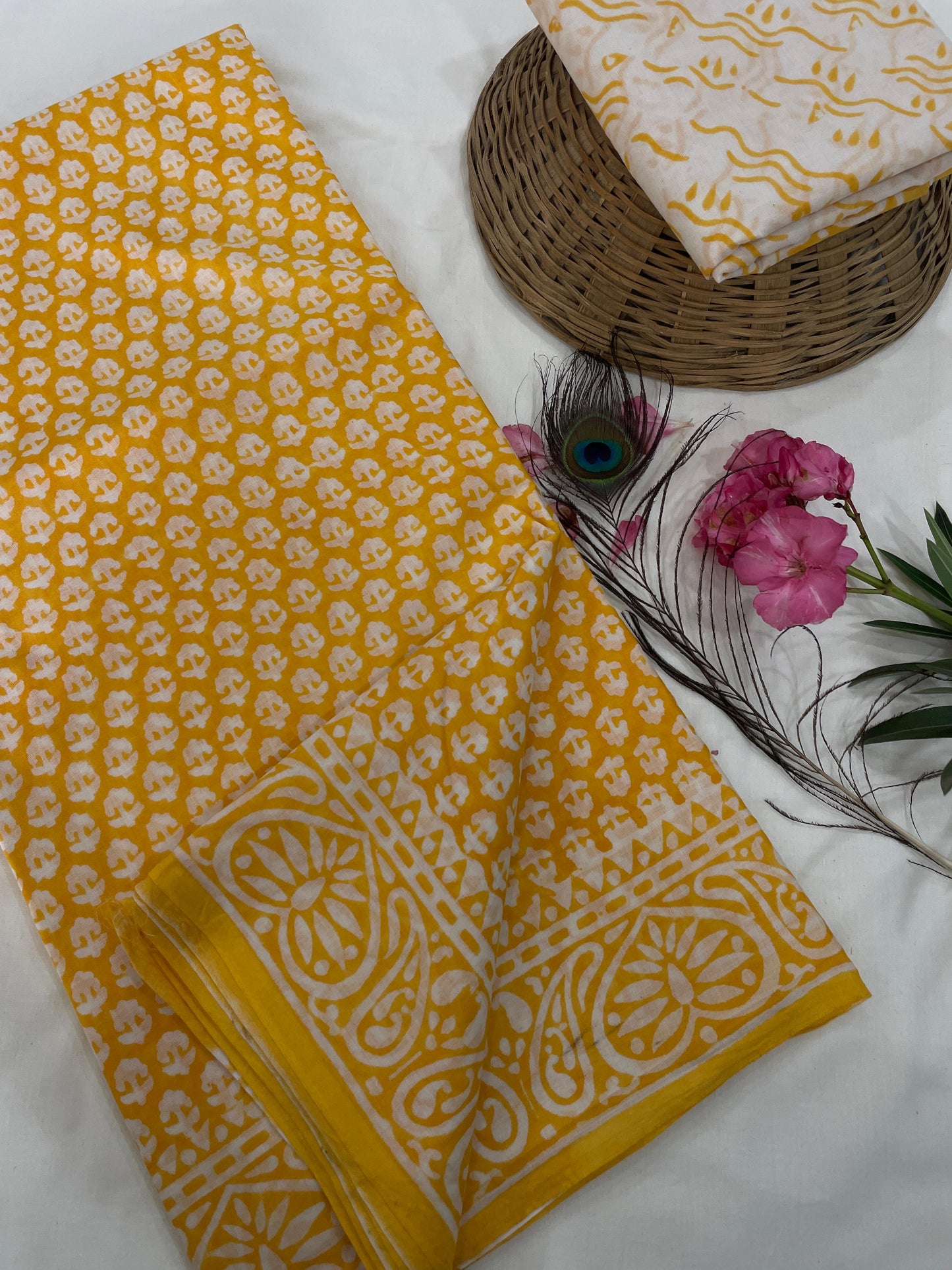 Cotton Mul Mul Hand Block Printed Sarees