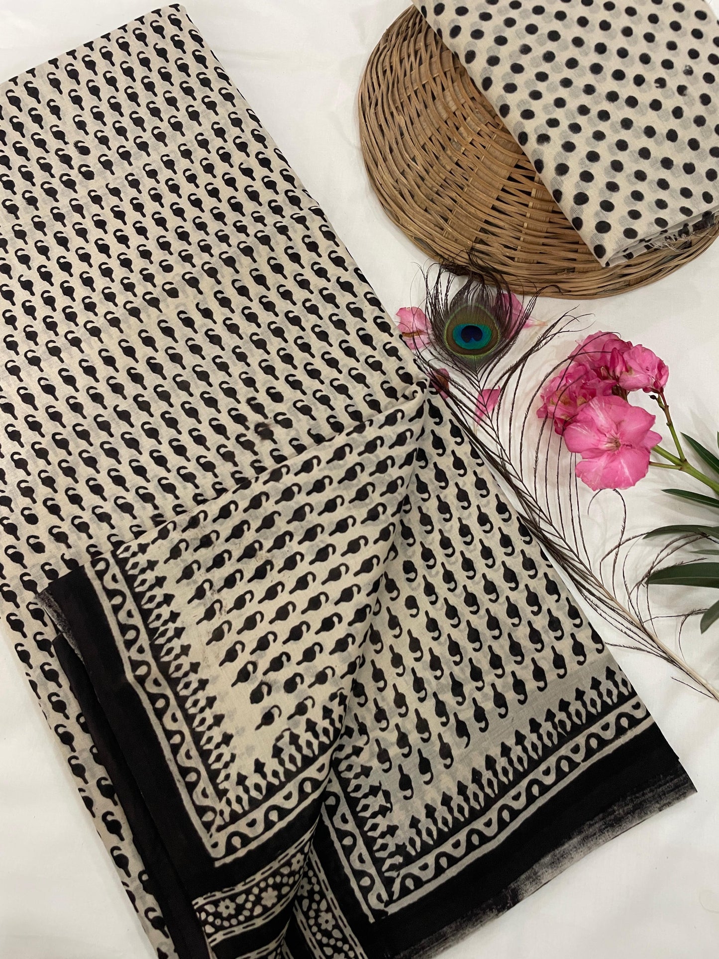 Cotton Mul Mul Hand Block Printed Sarees