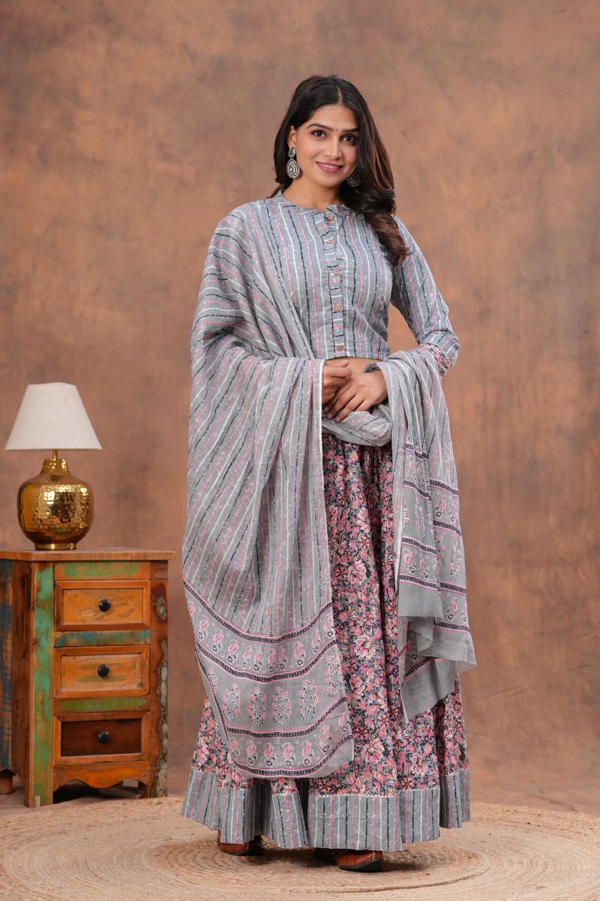 Top & Skirt With Mul Mul Dupatta