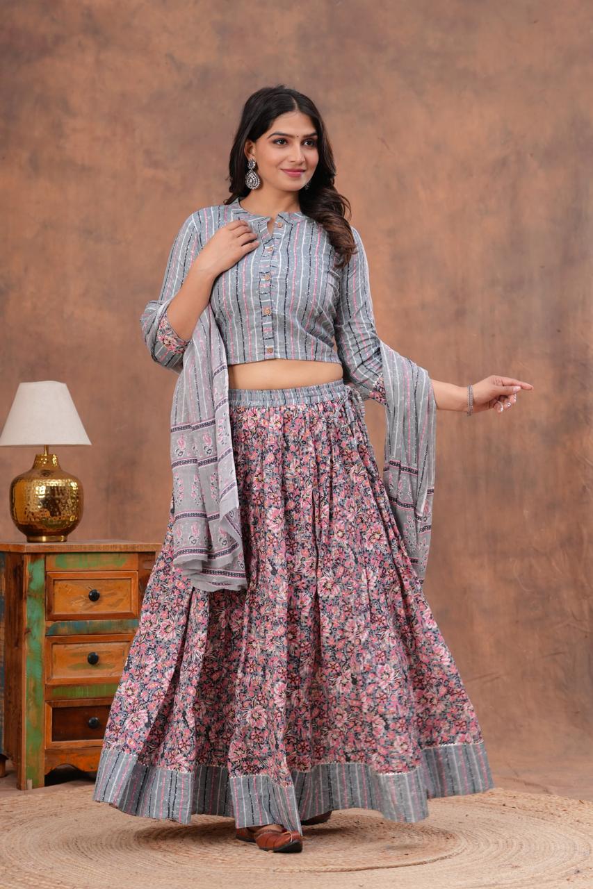 Top & Skirt With Mul Mul Dupatta