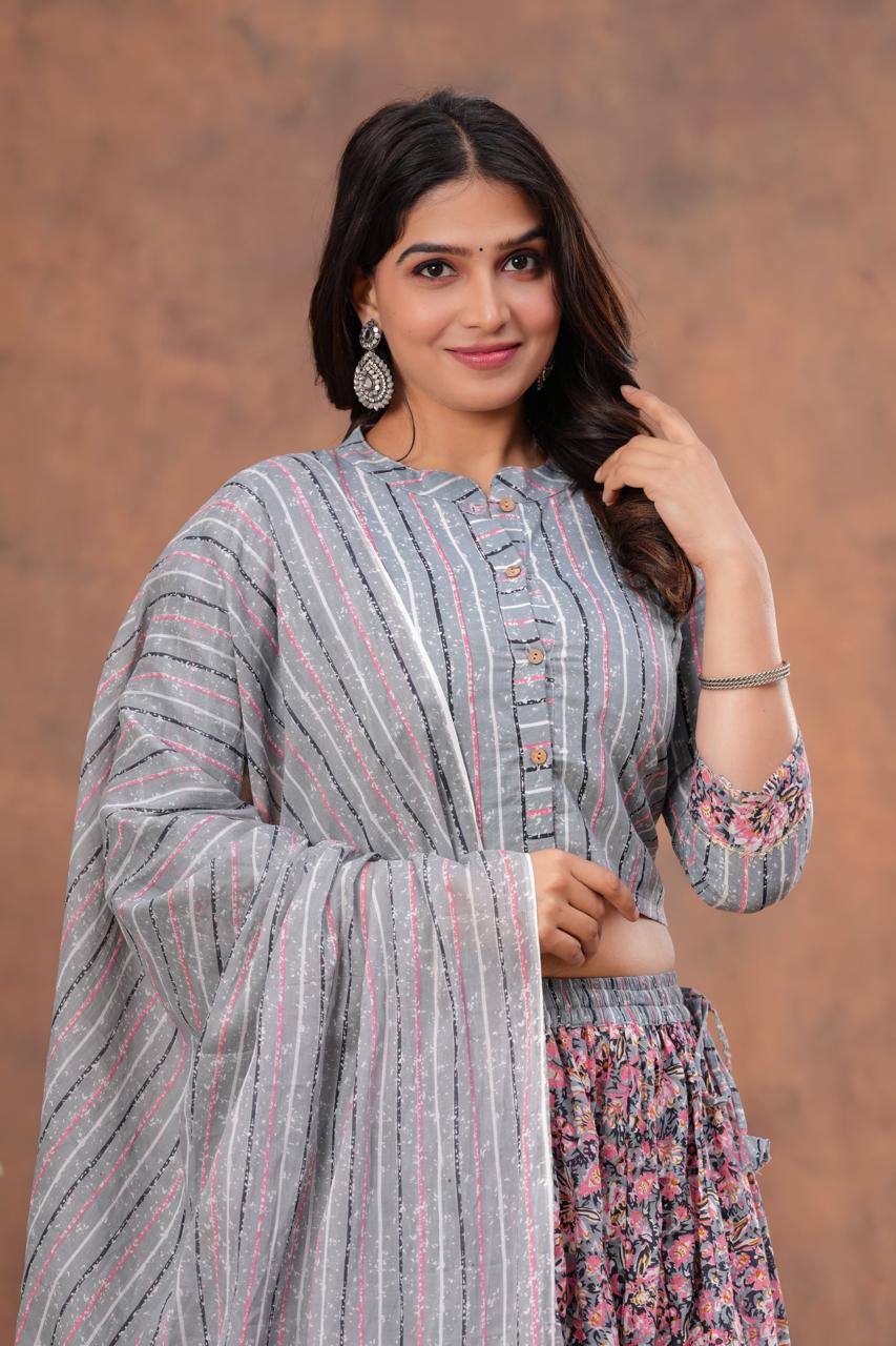 Top & Skirt With Mul Mul Dupatta