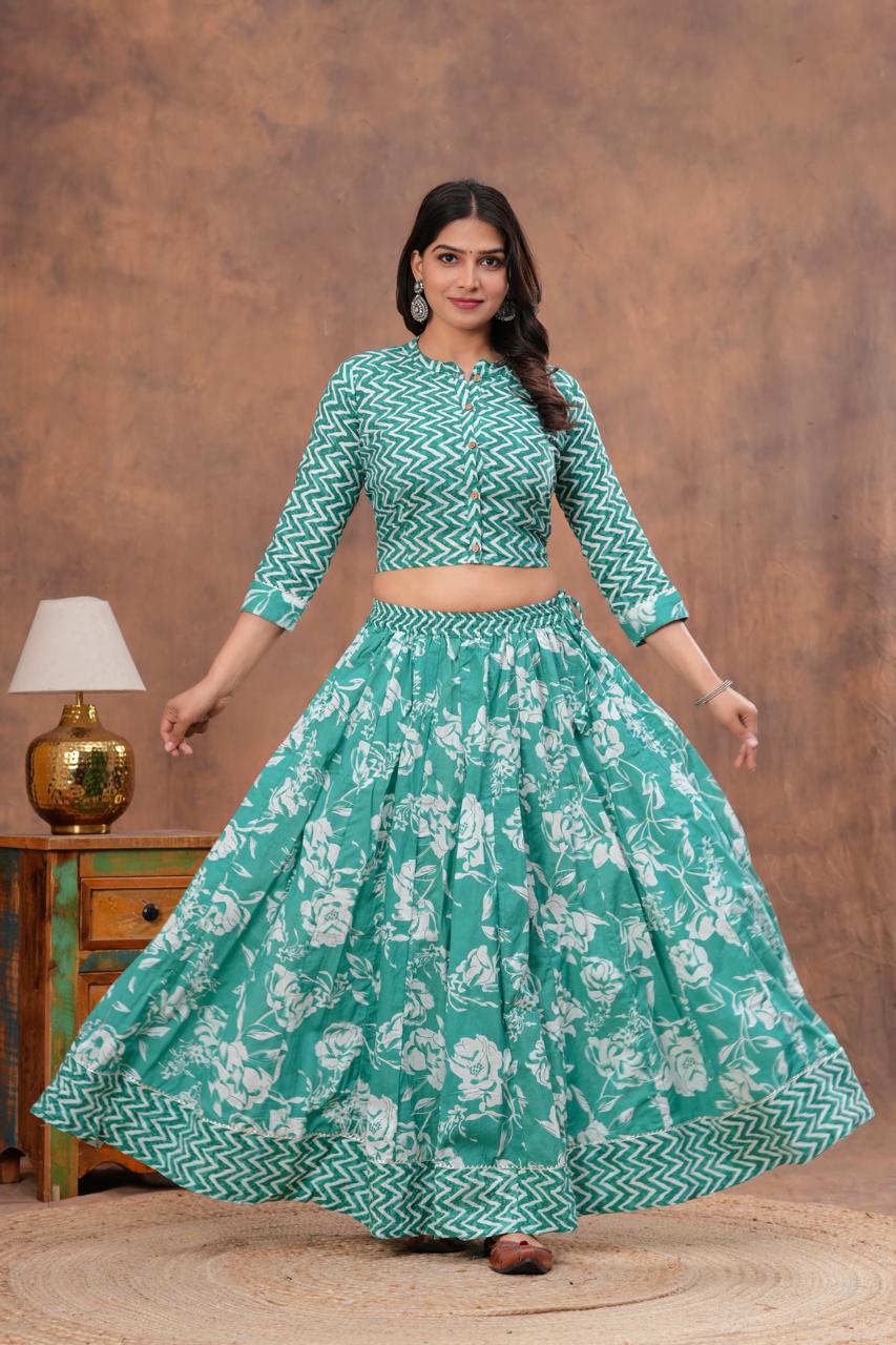 Top & Skirt With Mul Mul Dupatta