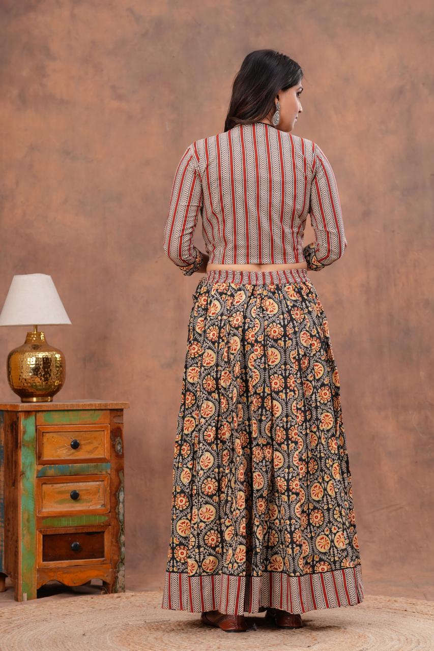 Top & Skirt With Mul Mul Dupatta