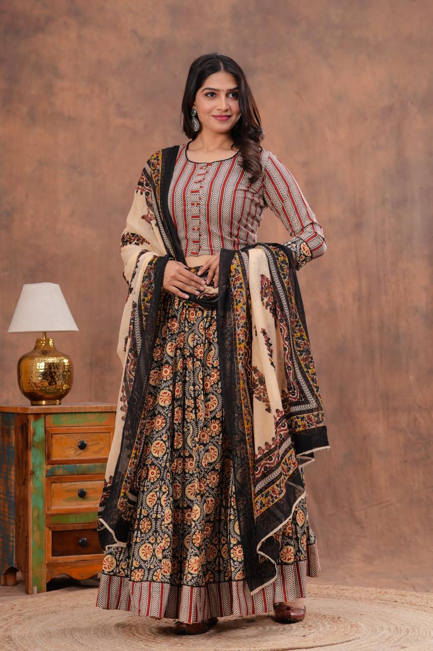 Top & Skirt With Mul Mul Dupatta
