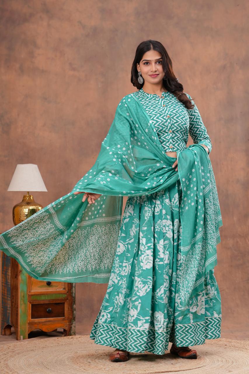Top & Skirt With Mul Mul Dupatta