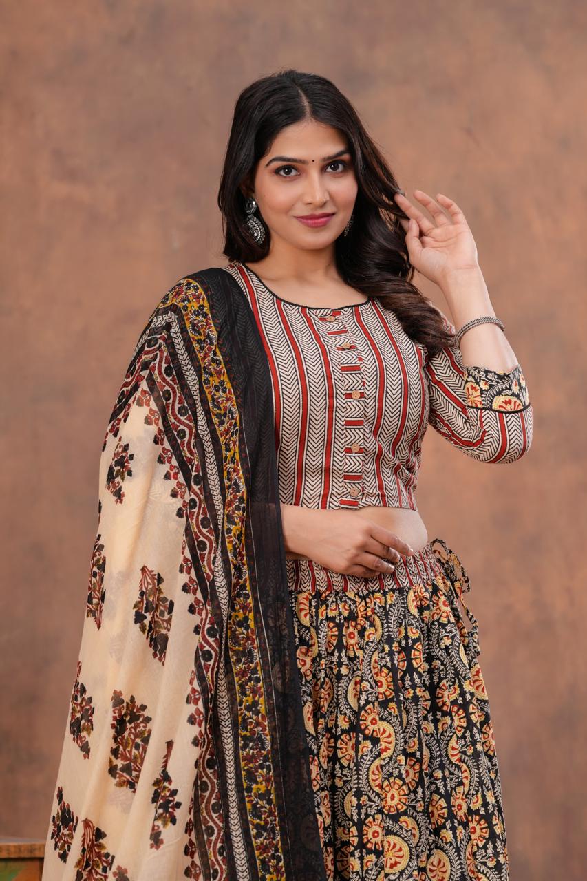 Top & Skirt With Mul Mul Dupatta