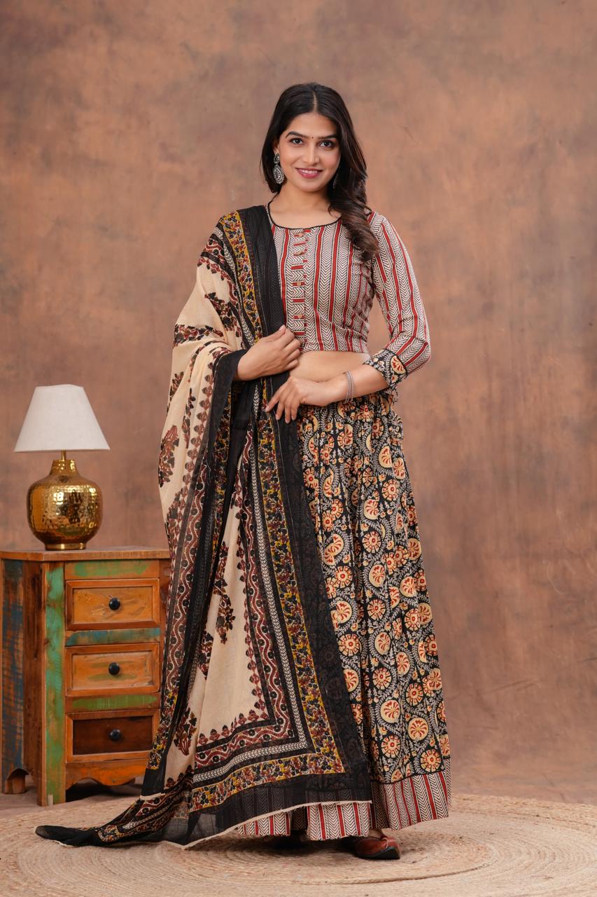 Top & Skirt With Mul Mul Dupatta
