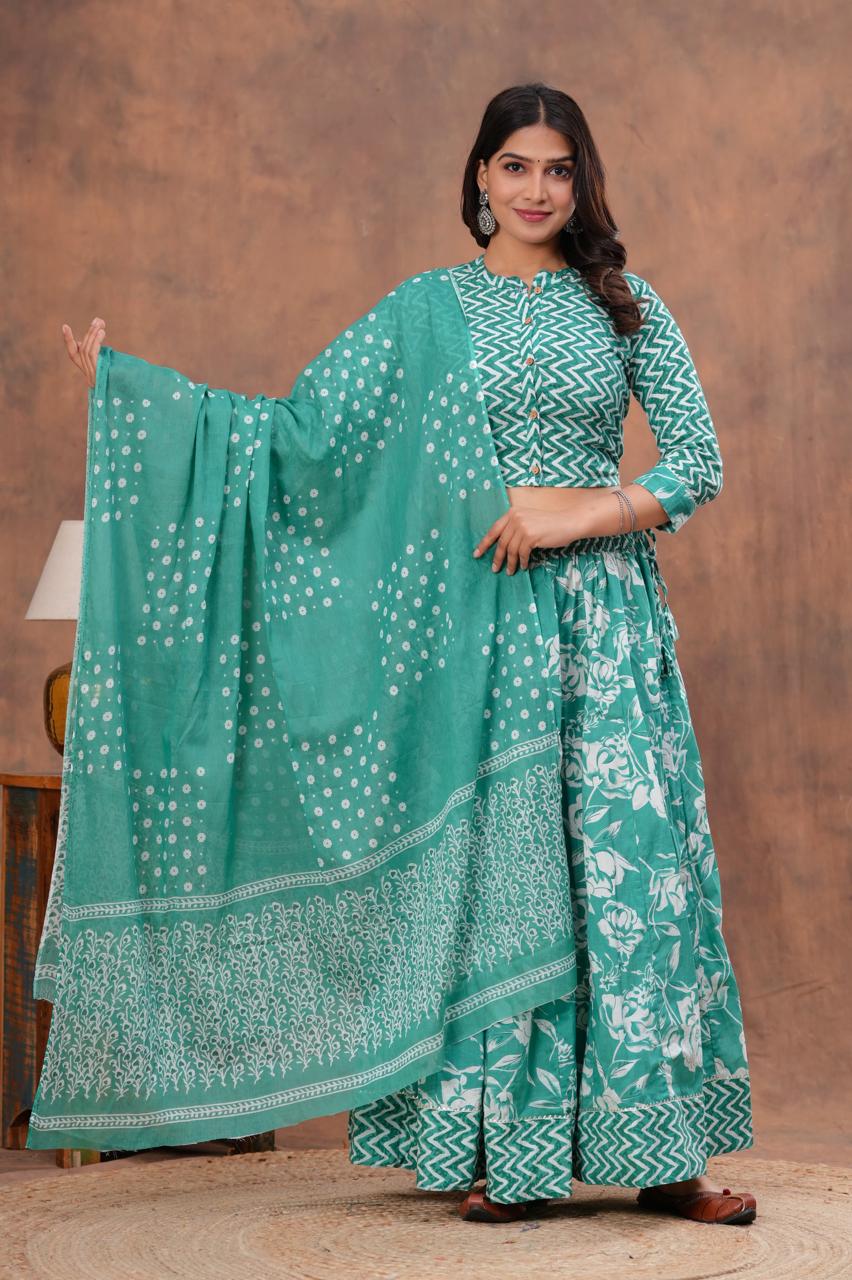 Top & Skirt With Mul Mul Dupatta