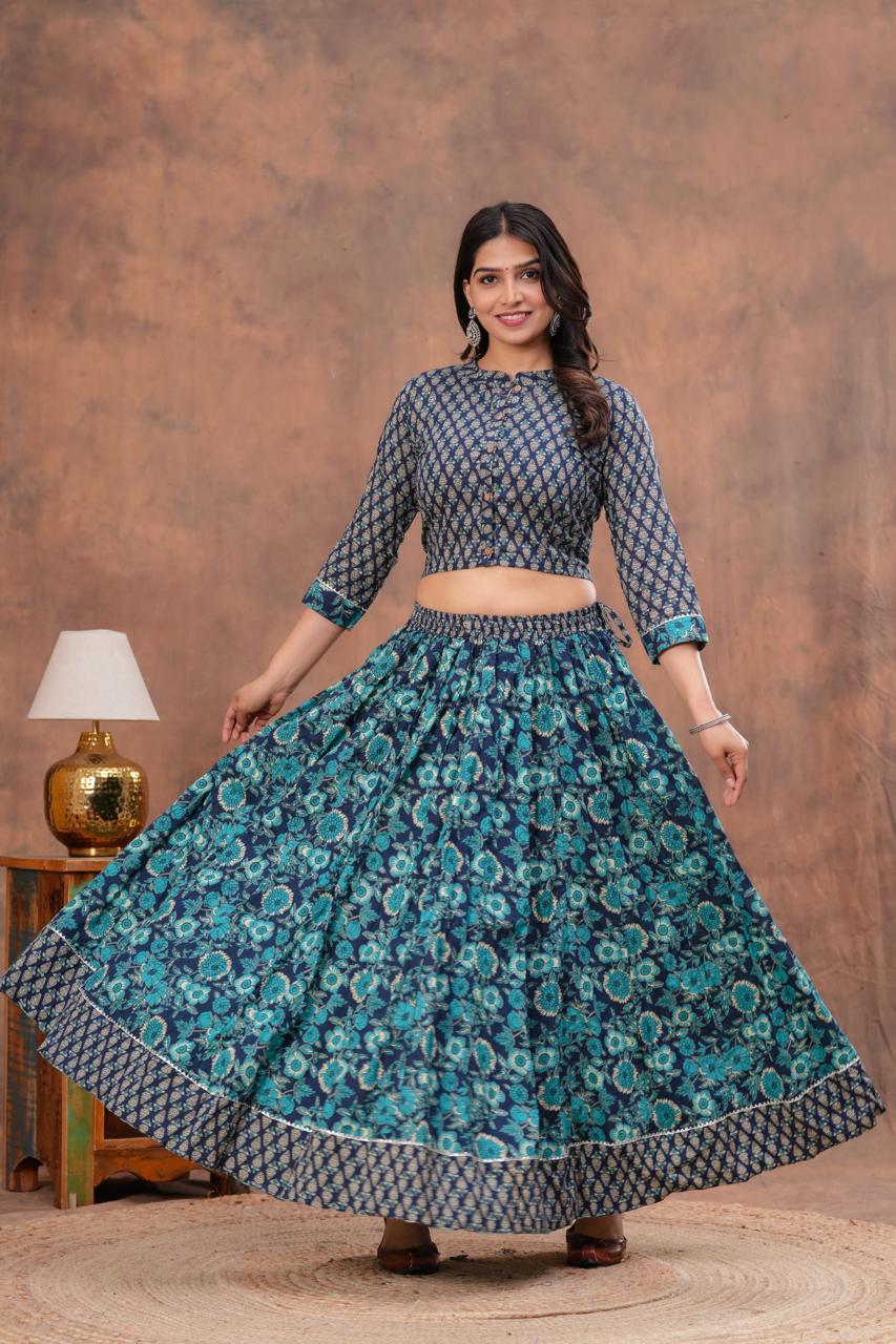 Top & Skirt With Mul Mul Dupatta