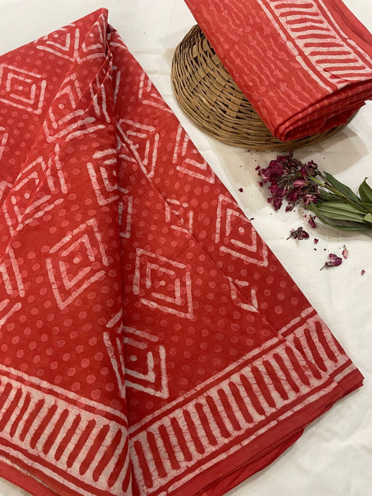 Cotton Mul Mul Hand Block Printed Sarees