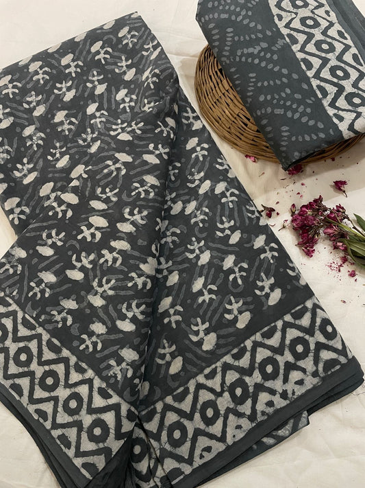 Cotton Mul Mul Hand Block Printed Sarees