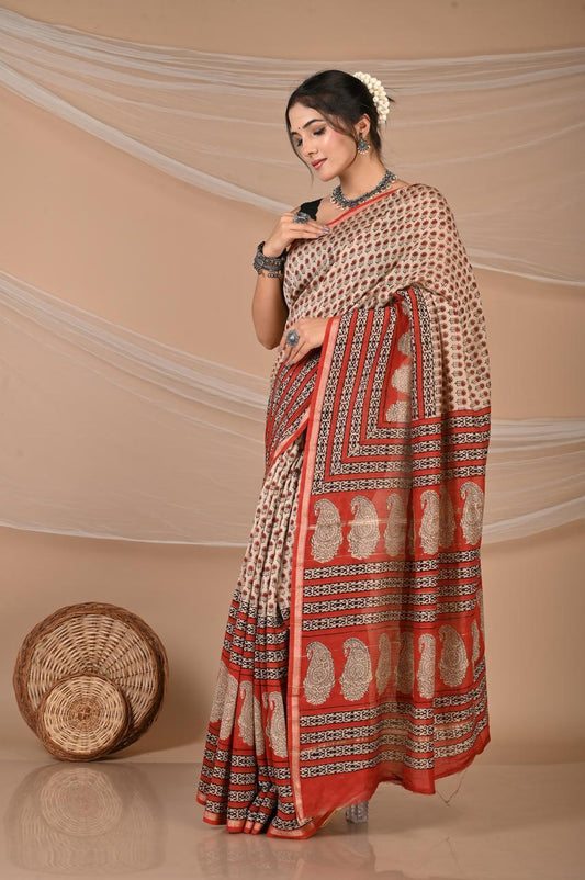 Hand Block Printed Chanderi Silk Sarees