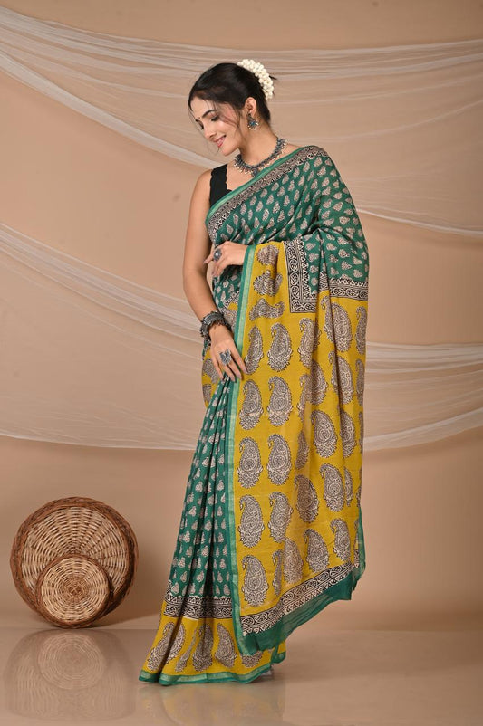Hand Block Printed Chanderi Silk Sarees