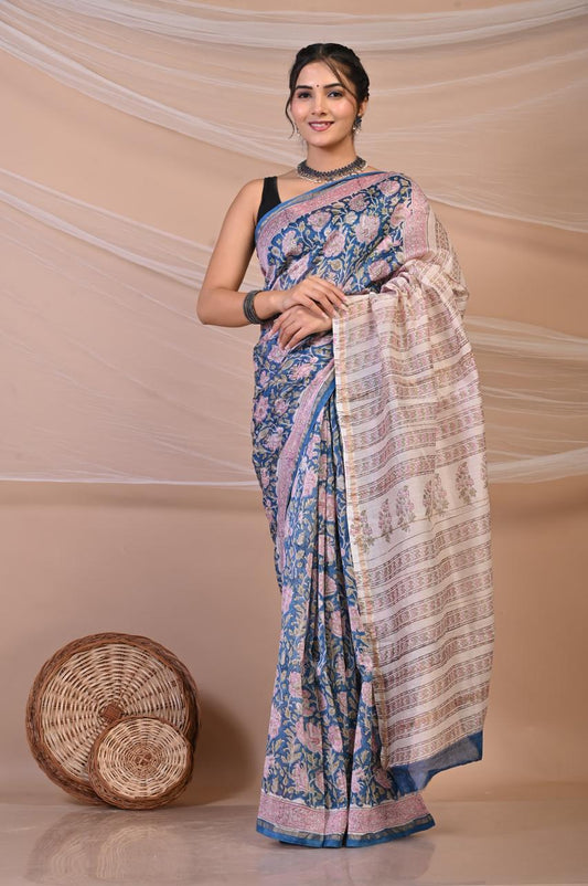 Hand Block Printed Chanderi Silk Sarees