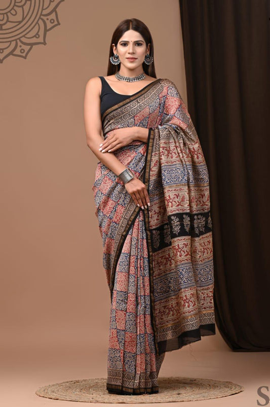 Hand Block Printed Chanderi Silk Sarees