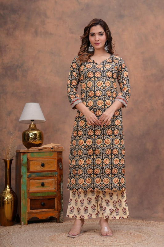 Cotton Kurti With Cottons printed plazo