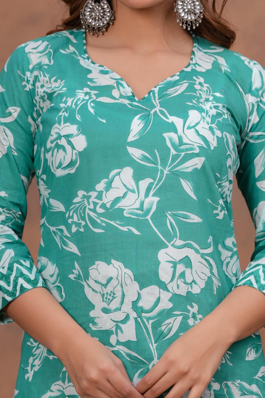 Cotton Kurti With Cottons printed plazo