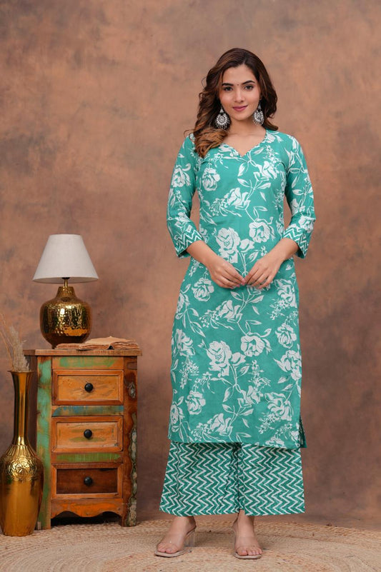 Cotton Kurti With Cottons printed plazo