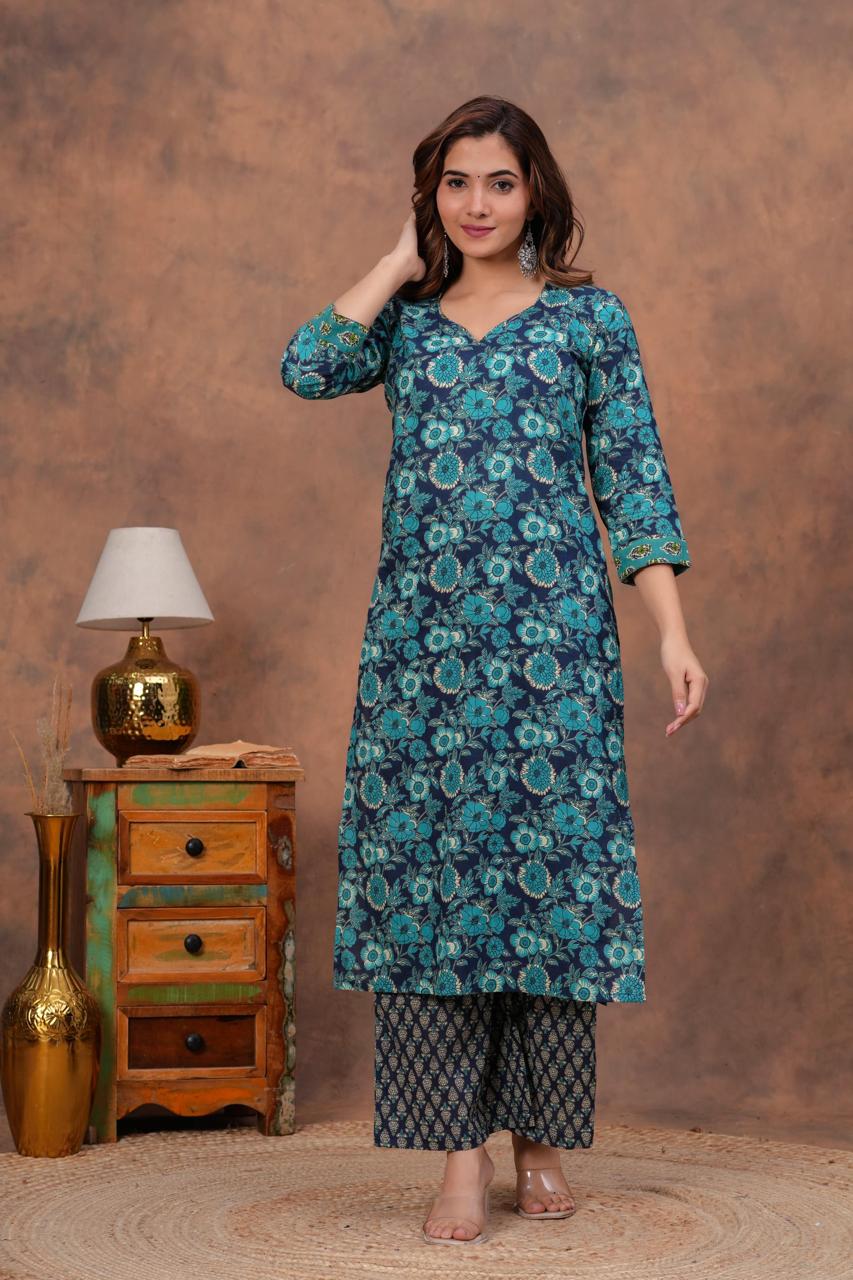 Cotton Kurti With Cottons printed plazo