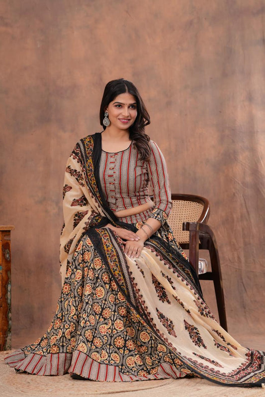 Top & Skirt With Mul Mul Dupatta