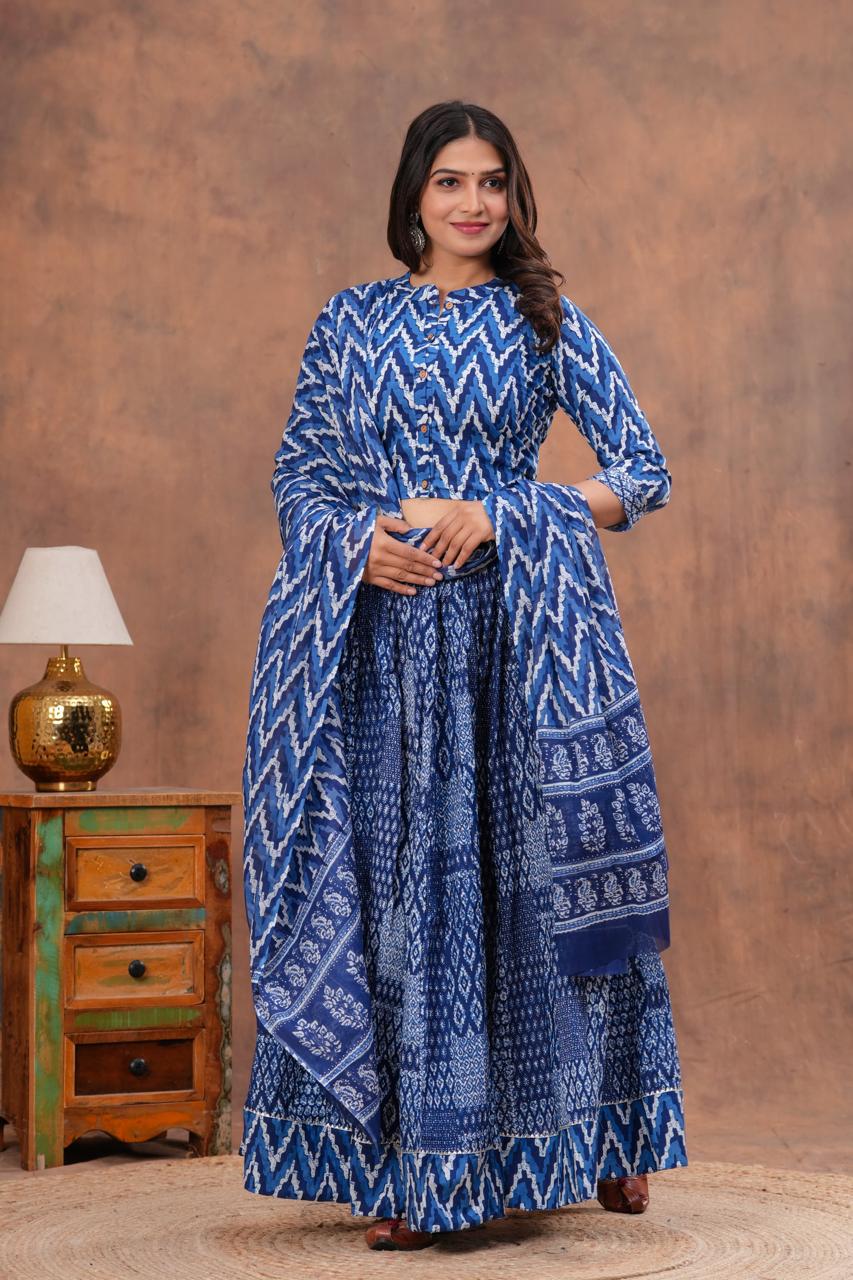 Top & Skirt With Mul Mul Dupatta