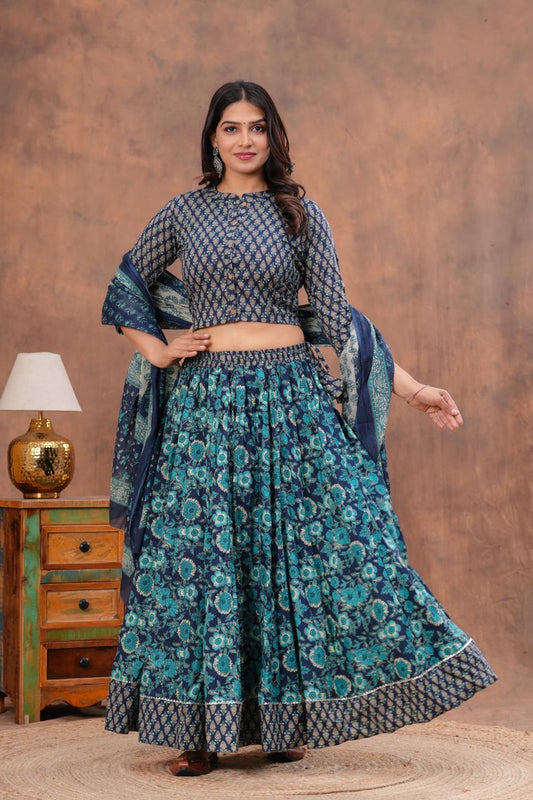 Top & Skirt With Mul Mul Dupatta