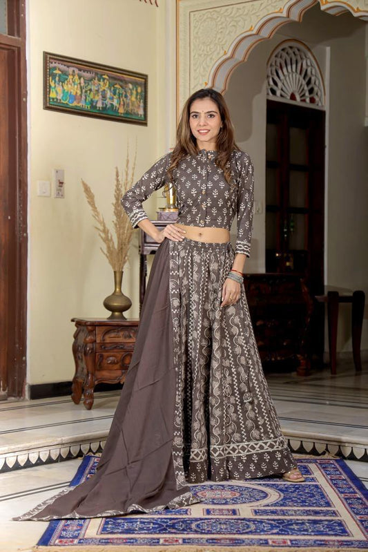Top & Skirt With Mul Mul Dupatta
