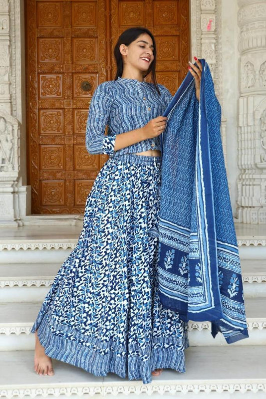 Top & Skirt With Mul Mul Dupatta