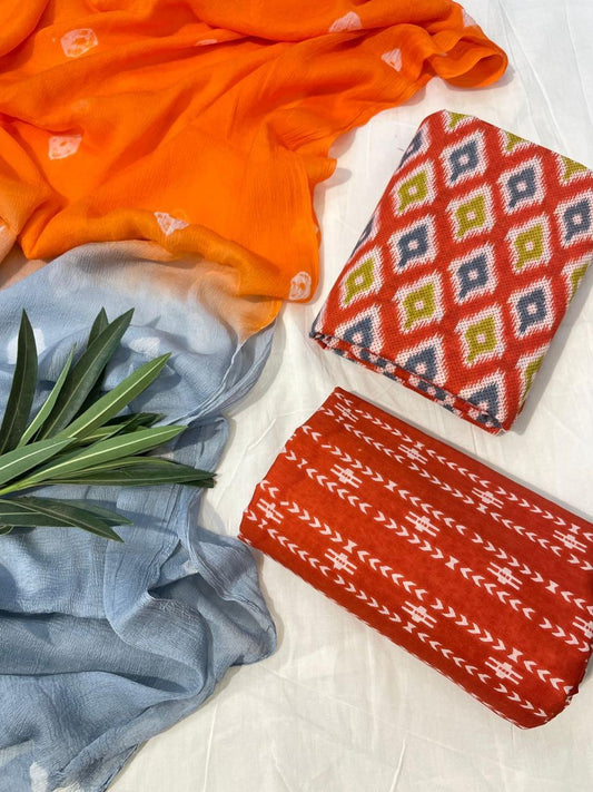 Cotton Suit With Chiffon Dupatta