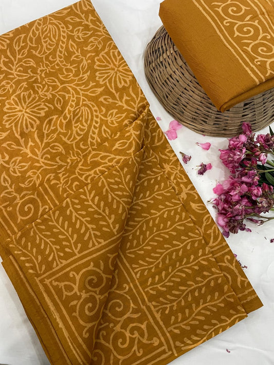 Cotton Mul Mul Hand Block Printed Sarees