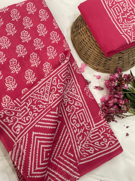 Cotton Mul Mul Hand Block Printed Sarees