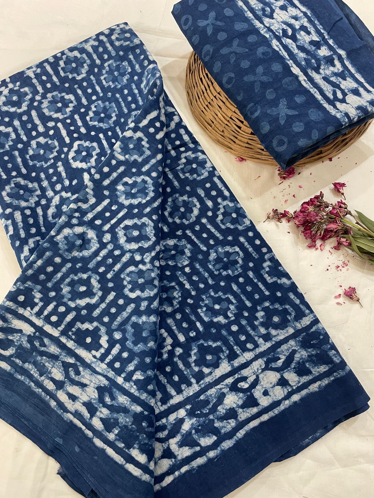 Cotton Mul Mul Hand Block Printed Sarees