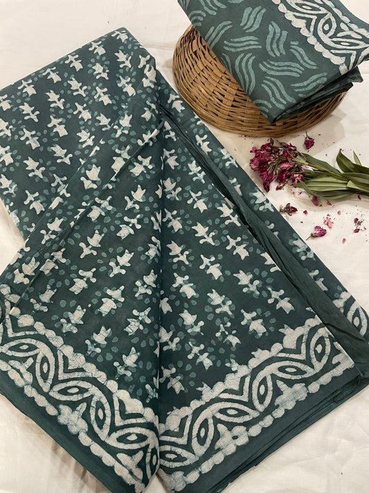 Cotton Mul Mul Hand Block Printed Sarees