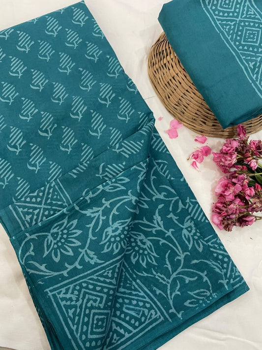 Cotton Mul Mul Hand Block Printed Sarees