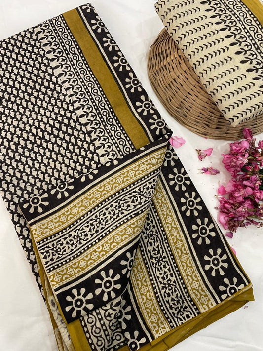 Cotton Mul Mul Hand Block Printed Sarees