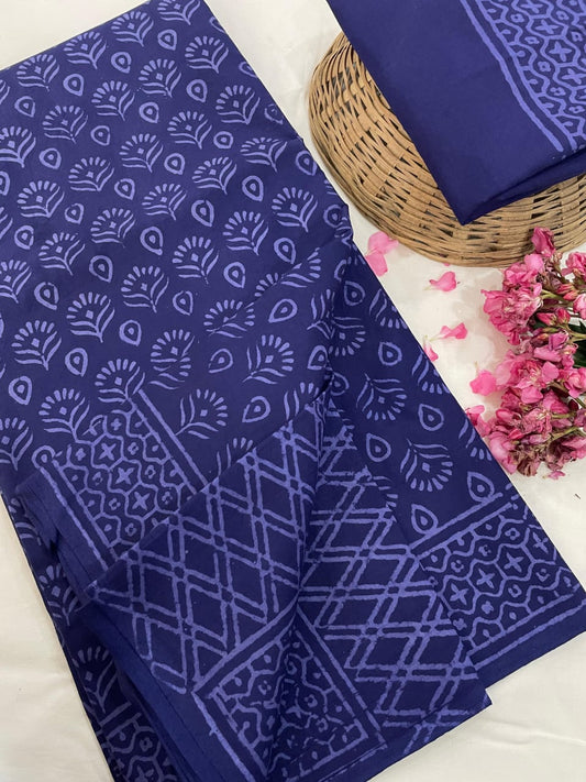 Cotton Mul Mul Hand Block Printed Sarees