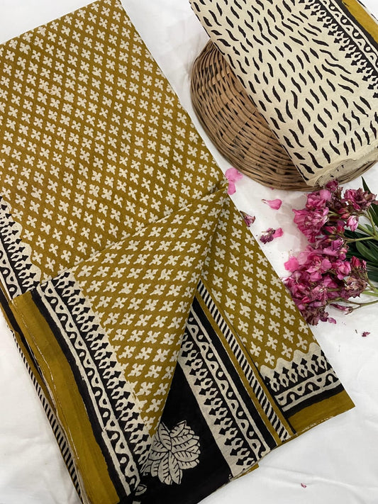 Cotton Mul Mul Hand Block Printed Sarees