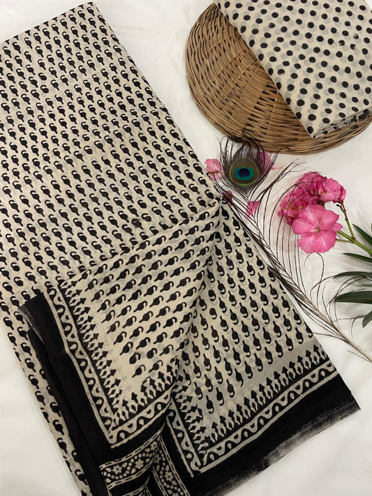 Cotton Mul Mul Hand Block Printed Sarees
