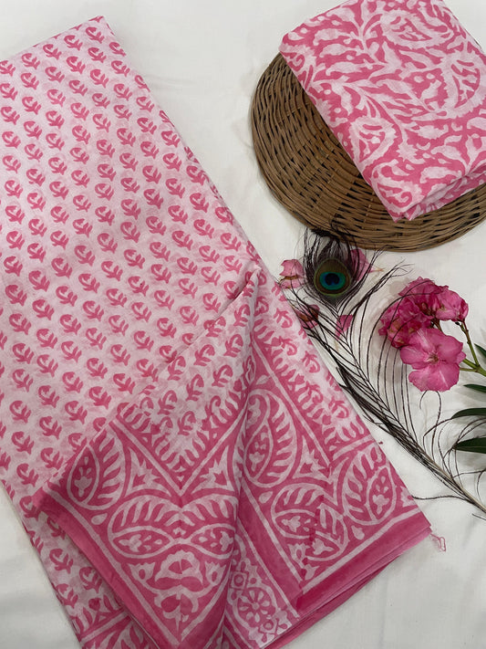 Cotton Mul Mul Hand Block Printed Sarees