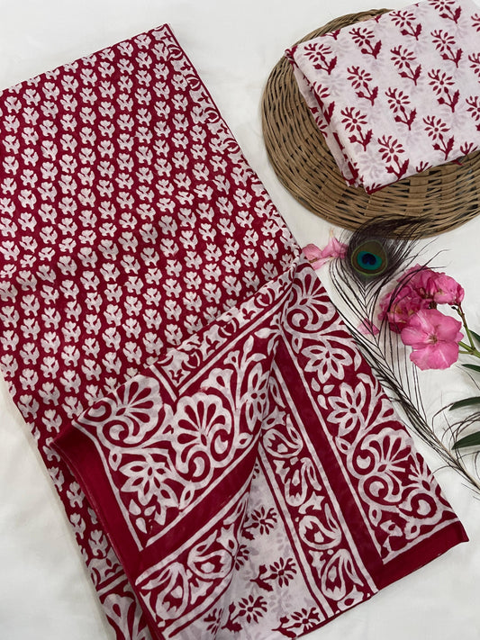 Cotton Mul Mul Hand Block Printed Sarees