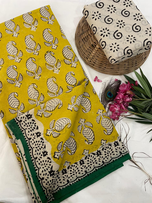 Cotton Mul Mul Hand Block Printed Sarees