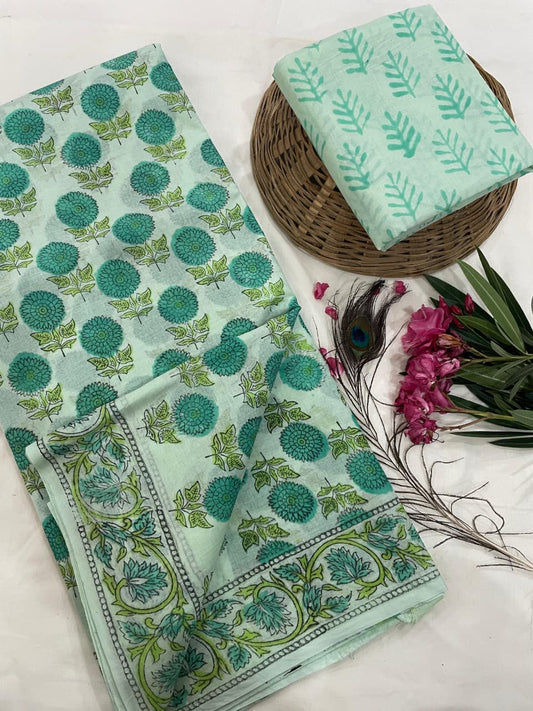 Cotton Mul Mul Hand Block Printed Sarees